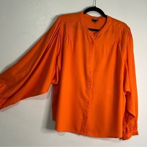a.n.a. orange collarless button down, long-sleeved shirt. Sz L. Preowned. EUC. - Picture 1 of 11